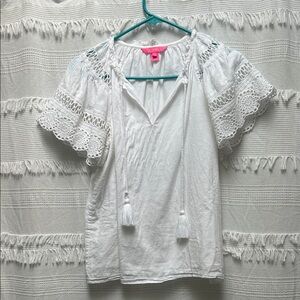 Lilly Pulitzer White Lace Blouse with Tassels